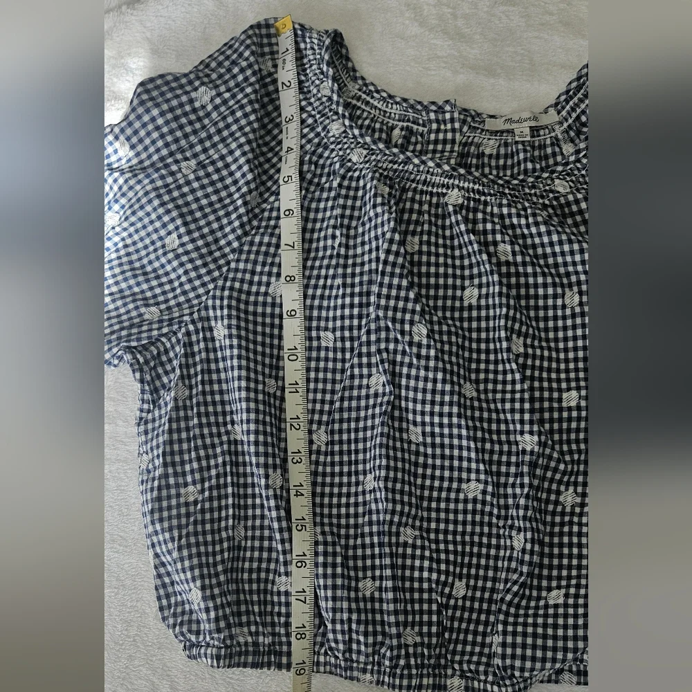 Madewell Embroidered Button-Back Shirt in Gingham Check Navy/White Size Medium - Picture 6 of 8